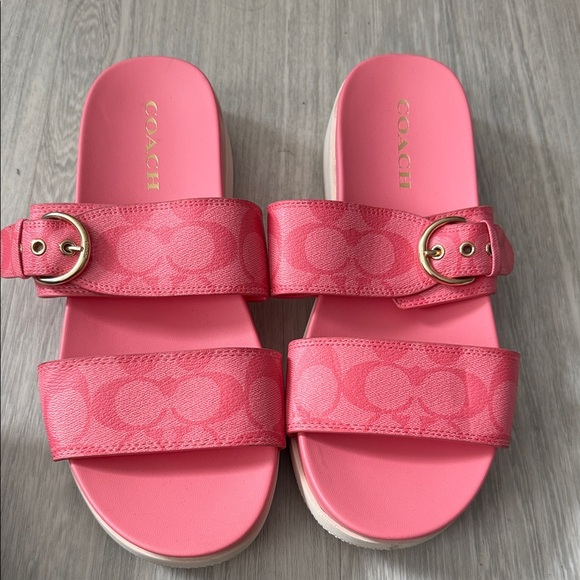 Coach Vibrant Pink Double Strap Slides - Picture 1 of 7